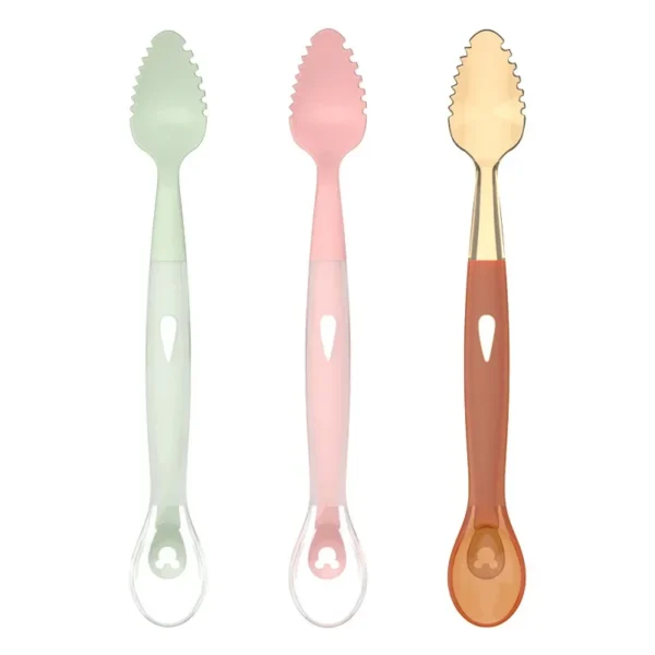 Double-Headed Baby Silicone Spoon Soft Spoon Baby Food Assistant Newborn Fruit Training Fork Spoon Suitable For Babies - Image 4