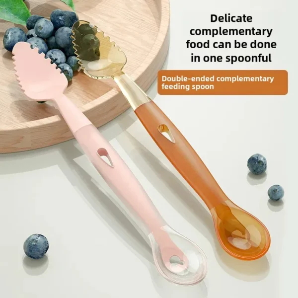 Double-Headed Baby Silicone Spoon Soft Spoon Baby Food Assistant Newborn Fruit Training Fork Spoon Suitable For Babies - Image 2