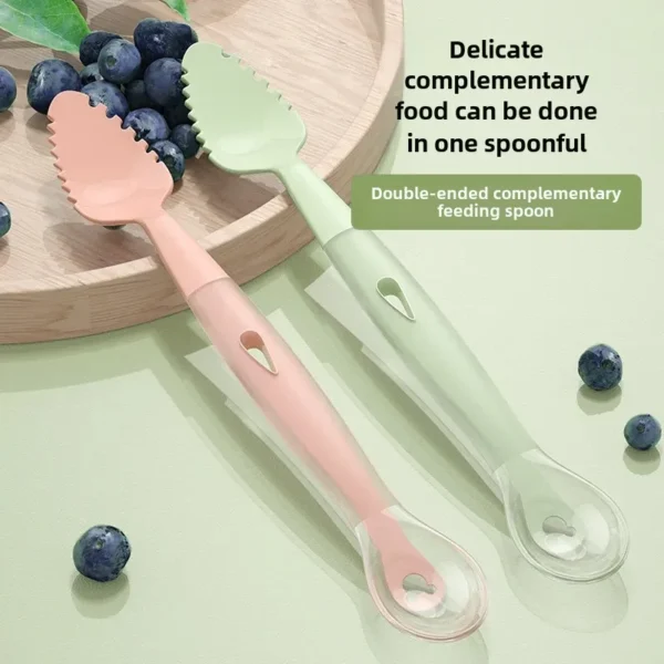 Double-Headed Baby Silicone Spoon Soft Spoon Baby Food Assistant Newborn Fruit Training Fork Spoon Suitable For Babies