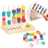 Montessori Wooden Toys Color Shape Matching Puzzle Game Colorful Beaded Color Cognition Early Educational Toys Gift for Children - Image 2