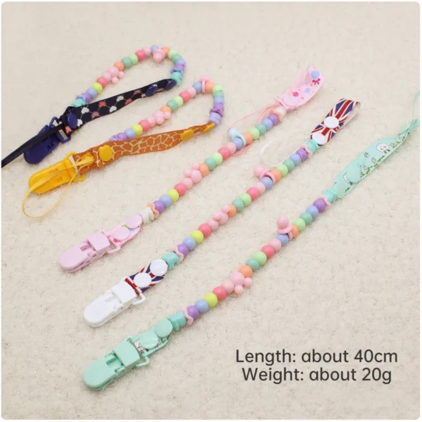 Baby Pacifier Clip Adjustable Anti-lost Chain Rope Girls Boys Soothe Nipple Teether Toys Kawaii Color Beads Webbing Babies Items - Image 5