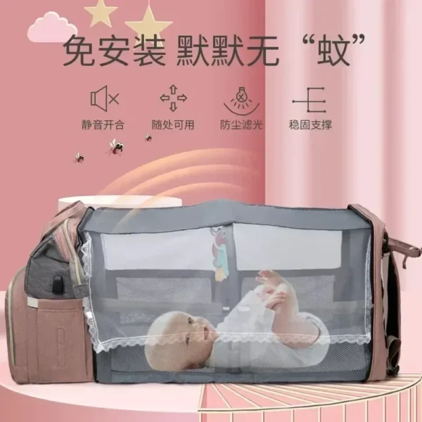 Folding Mommy Bag Portable Folding Crib Bed Large-capacity Baby Backpack Female Mommy Outting Bag Activity Diaper Bag Nappy Bags - Image 2