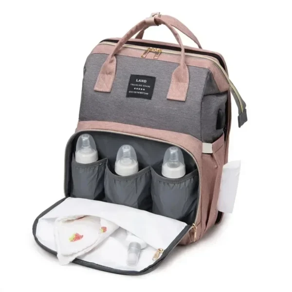 Folding Mommy Bag Portable Folding Crib Bed Large-capacity Baby Backpack Female Mommy Outting Bag Activity Diaper Bag Nappy Bags - Image 3