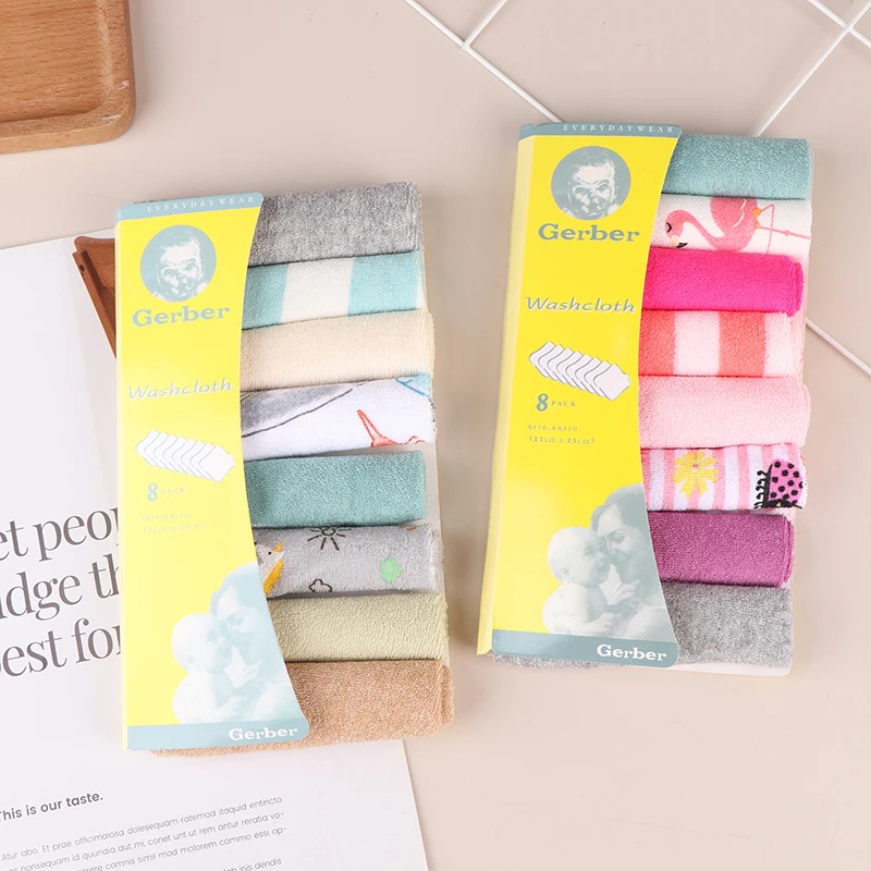 8Pcs/Set Newborn Baby Infant Newborn Bath Towel Washcloth Bathing Feeding Wipe Cloth Soft Handkerchief Washcloth