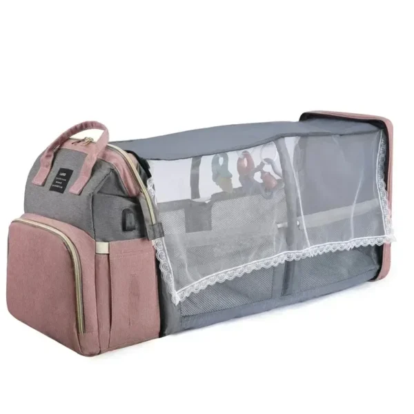 Folding Mommy Bag Portable Folding Crib Bed Large-capacity Baby Backpack Female Mommy Outting Bag Activity Diaper Bag Nappy Bags - Image 5