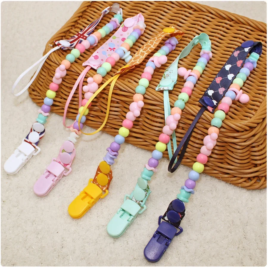 Baby Pacifier Clip Adjustable Anti-lost Chain Rope Girls Boys Soothe Nipple Teether Toys Kawaii Color Beads Webbing Babies Items